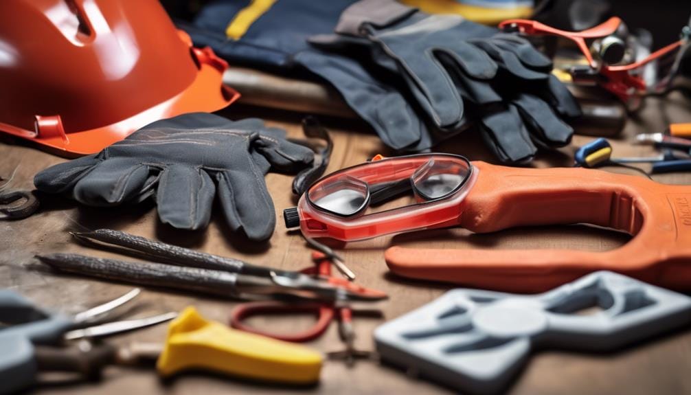 safety equipment gloves and safety goggles